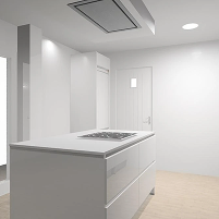 Modern kitchen interior with white cabinets